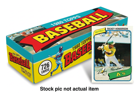 1980 Topps Baseball 726-card hand-collated complete set with Rickey Henderson card. Stock pic not actual item.