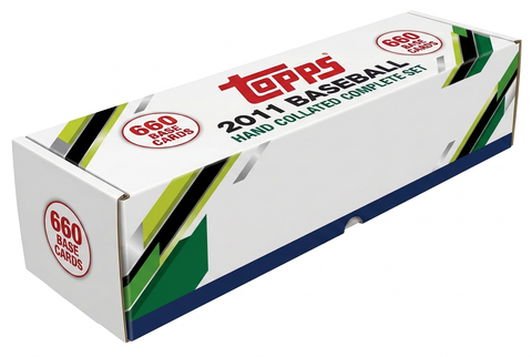 Stock illustration of a long white storage box for the 2011 Topps Baseball 660-card hand collated complete base set