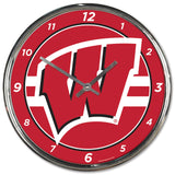 Wisconsin Badgers Clock Round Wall Style Chrome-0