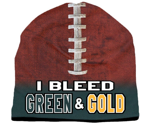 Beanie I Bleed Style Sublimated Football Forest Green and Gold Design - Team Fan Cave