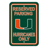 Miami Hurricanes Sign - Plastic - Reserved Parking - 12 in x 18 in - Team Fan Cave