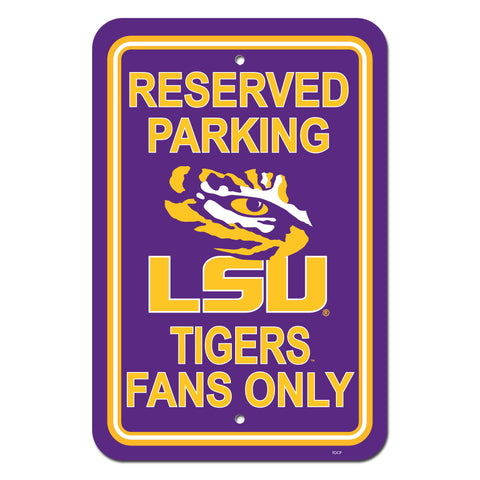 LSU Tigers Sign - Plastic - Reserved Parking - 12 in x 18 in - Team Fan Cave