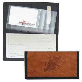 New Jersey Devils Leather/Nylon Embossed Checkbook Cover - Team Fan Cave