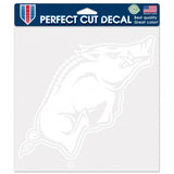 Arkansas Razorbacks Decal - 8 in x 8 in - Die-Cut - White - Team Fan Cave