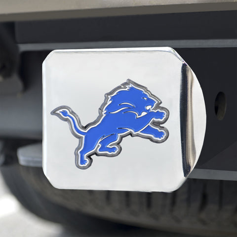 Detroit Lions Hitch Cover Color Emblem on Chrome - Team Fan Cave