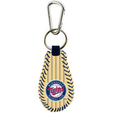 Minnesota Twins Keychain Classic Baseball Pinstripe Cream Leather Navy Thread - Team Fan Cave