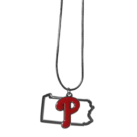 Philadelphia Phillies Necklace Chain with State Shape Charm - Team Fan Cave