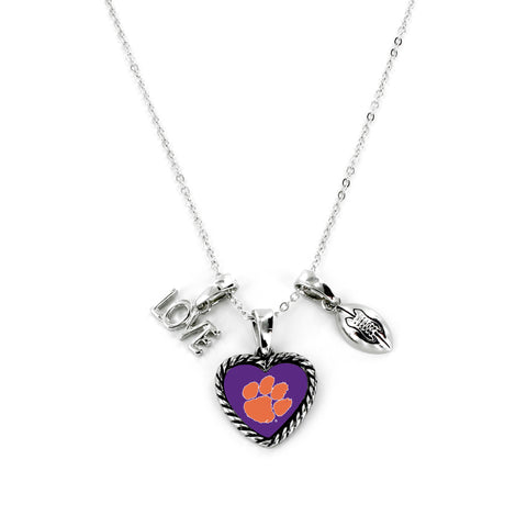Clemson Tigers Necklace Charmed Sport Love Football - Team Fan Cave