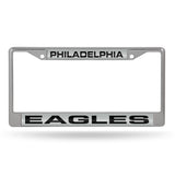 Philadelphia Eagles License Plate Frame Laser Cut Chrome Silver with Green Letters - Team Fan Cave