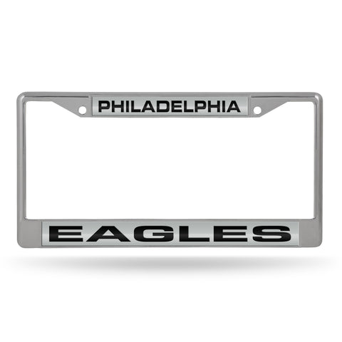 Philadelphia Eagles License Plate Frame Laser Cut Chrome Silver with Green Letters - Team Fan Cave