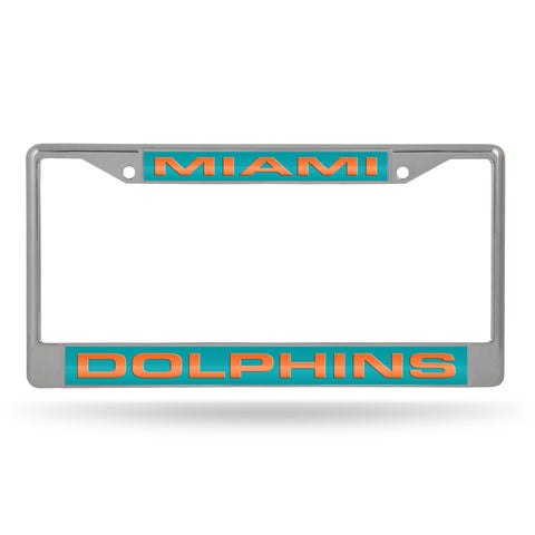 Miami Dolphins License Plate Frame Laser Cut Chrome Green Background - Team Fan Cave