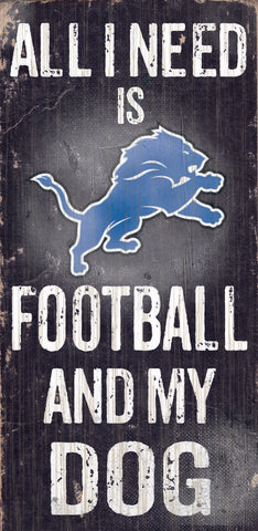 Detroit Lions Wood Sign - Football and Dog 6"x12" - Team Fan Cave