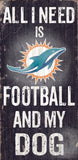 Miami Dolphins Wood Sign - Football and Dog 6"x12" - Team Fan Cave