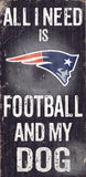 New England Patriots Wood Sign - Football and Dog 6"x12"