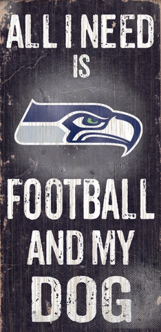 Seattle Seahawks Wood Sign - Football and Dog 6"x12" - Team Fan Cave