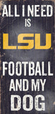 LSU Tigers Wood Sign - Football and Dog 6"x12" - Team Fan Cave