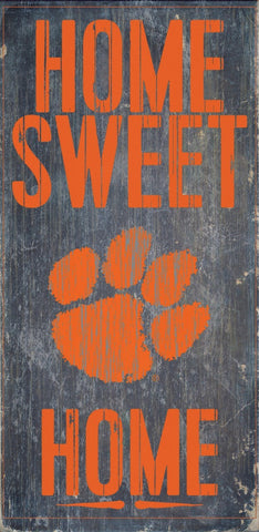 Clemson Tigers Wood Sign - Home Sweet Home 6"x12" - Team Fan Cave