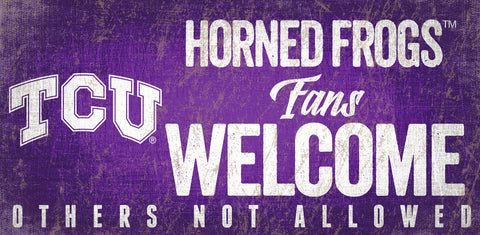TCU Horned Frogs Sign Wood 12x6 Fans Welcome Design - Special Order - Team Fan Cave