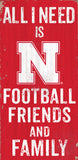 Nebraska Cornhuskers Sign Wood 6x12 Football Friends and Family Design Color - Team Fan Cave