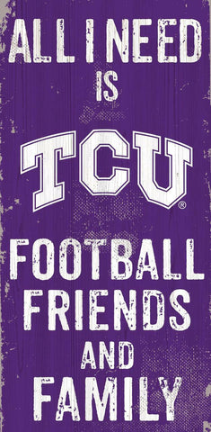 TCU Horned Frogs Sign Wood 6x12 Football Friends and Family Design Color - Special Order - Team Fan Cave
