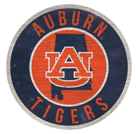 Auburn Tigers Sign Wood 12 Inch Round State Design - Special Order