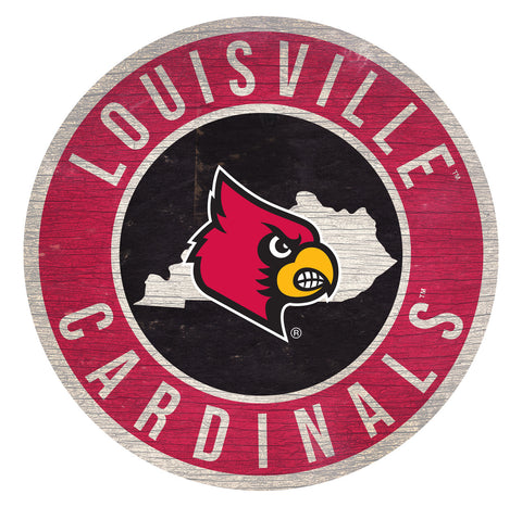 Louisville Cardinals Sign Wood 12 Inch Round State Design - Special Order - Team Fan Cave