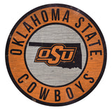 Oklahoma State Cowboys Sign Wood 12 Inch Round State Design - Special Order - Team Fan Cave
