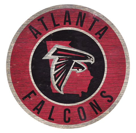 Atlanta Falcons Sign Wood 12 Inch Round State Design - Team Fan Cave