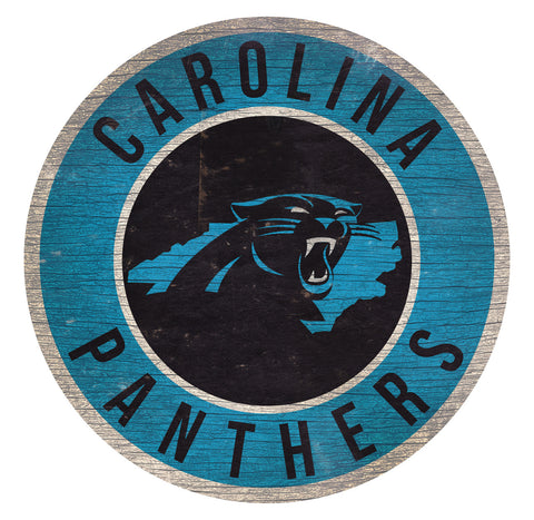 Carolina Panthers Sign Wood 12 Inch Round State Design - Team Fan Cave