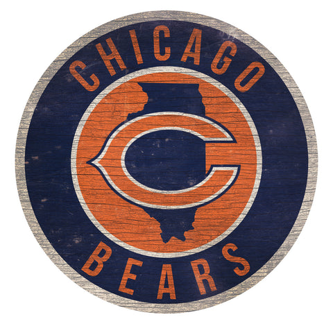 Chicago Bears Sign Wood 12 Inch Round State Design