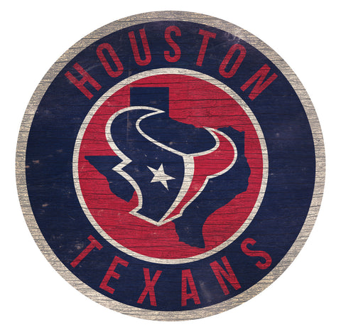 Houston Texans Sign Wood 12 Inch Round State Design - Team Fan Cave