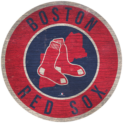 Boston Red Sox Sign Wood 12 Inch Round State Design - Team Fan Cave