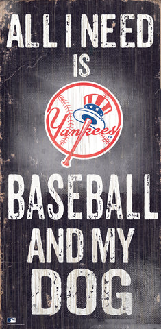 New York Yankees Sign Wood 6x12 Baseball and Dog Design - Team Fan Cave
