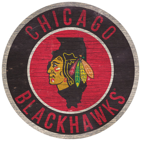 Chicago Blackhawks Sign Wood 12 Inch Round State Design - Team Fan Cave