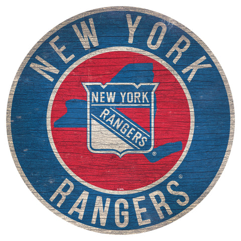 New York Rangers Sign Wood 12 Inch Round State Design - Team Fan Cave