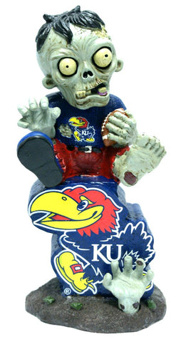Kansas Jayhawks Zombie On Logo with Football Figurine - Team Fan Cave