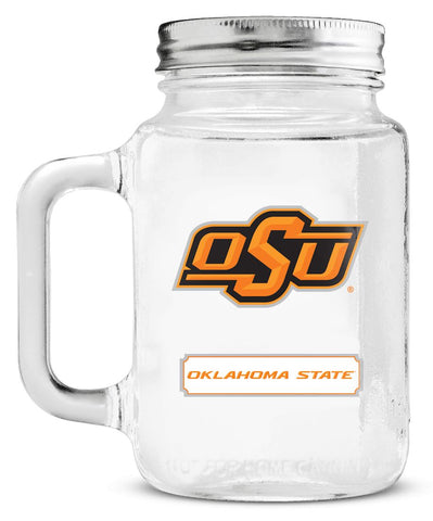 Oklahoma State Cowboys Mason Jar Glass With Lid - Team Fan Cave