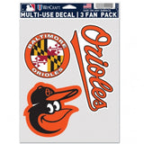 Baltimore Orioles Decal Multi Use Fan 3 Pack Special Order