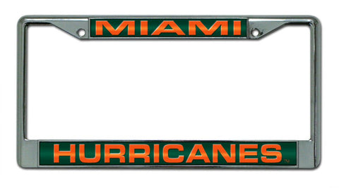 Miami Hurricanes License Plate Frame Laser Cut Chrome - Team Fan Cave